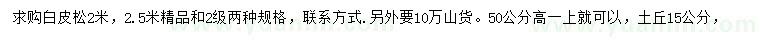 求購高2、2.5米白皮松