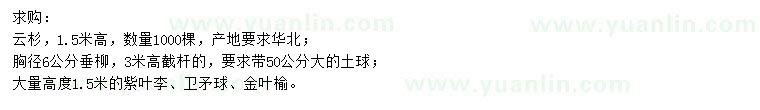 求購(gòu)云杉、垂柳、紫葉李等