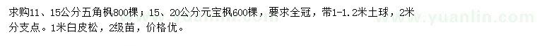 求購五角楓、元寶楓、白皮松