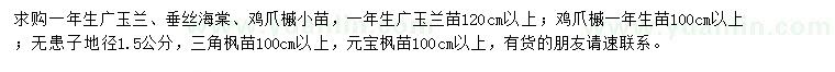 求購廣玉蘭、垂絲海棠、雞爪槭等