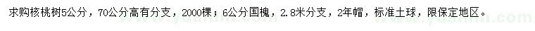 求購5公分核桃樹、6公分國槐