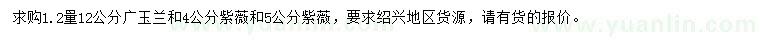 求購1.2量12公分廣玉蘭、4、5公分紫薇