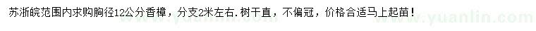 求購胸徑12公分香樟