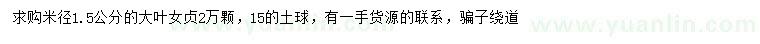 求購(gòu)米徑1.5公分大葉女貞
