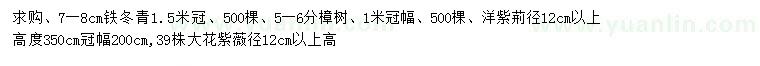 求購樟樹、鐵冬青、大花紫薇等