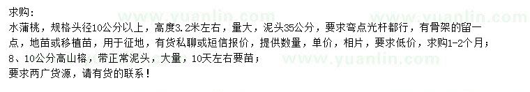 求購(gòu)頭徑10公分以上水蒲桃、8、10公分高山榕