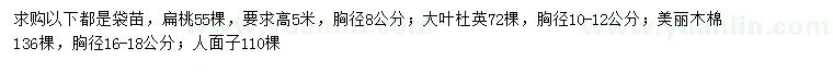 求購扁桃、大葉杜英、美麗木棉等