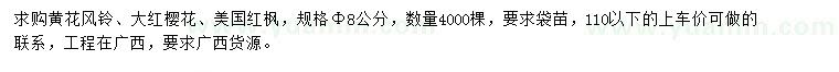 求購(gòu)黃花風(fēng)鈴、大紅櫻花、美國(guó)紅楓