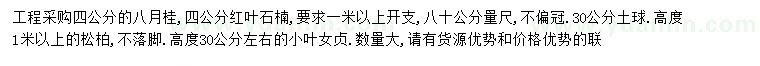 求購(gòu)桂花、紅葉石楠、松柏等