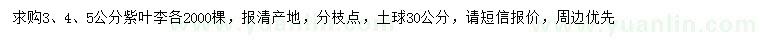 求購(gòu)3、4、5公分紫葉李