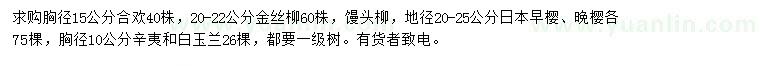 求購合歡、金絲柳、饅頭柳等