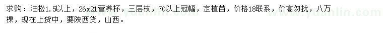 求購1.5米以上油松