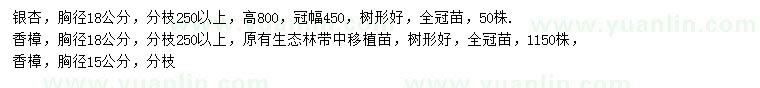 求購胸徑18公分銀杏、胸徑15公分香樟