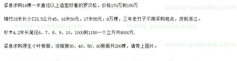 求購羅漢松、楠竹、杉木等