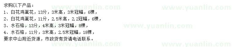 求購11、13公分白花雞蛋花、水石榕