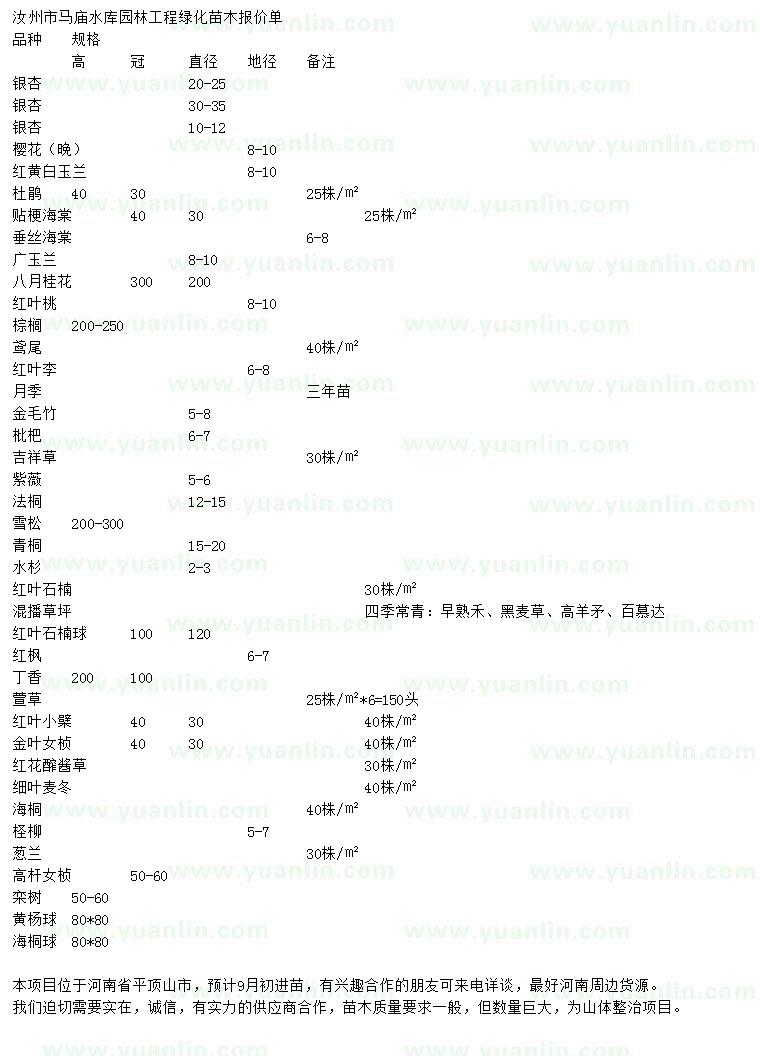求購(gòu)銀杏、櫻花、紅黃白玉蘭等
