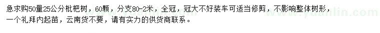 求購50量25公分枇杷樹