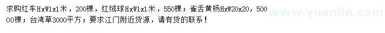 求購紅車、紅絨球、雀舌黃楊等