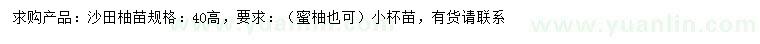求購40公分高沙田柚苗