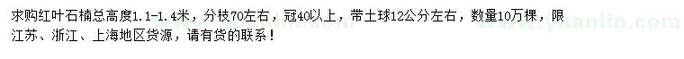 求購高1.1-1.4米紅葉石楠