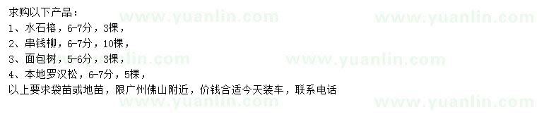 求購(gòu)水石榕、串錢(qián)柳、面包樹(shù)等
