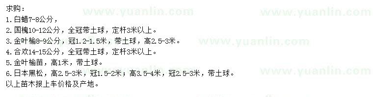 求購白蠟、國槐、金葉榆等
