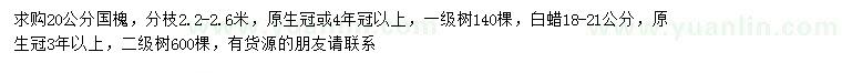 求購(gòu)20公分國(guó)槐、18-21公分白蠟