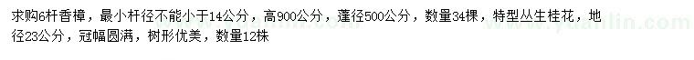 求購14公分香樟、地徑23公分叢生桂花