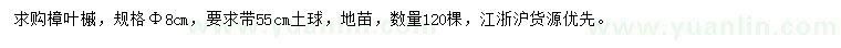 求購8公分樟葉槭