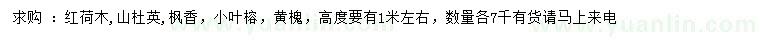 求購紅荷木、山杜英、楓香等