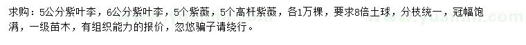 求購5、6公分紫葉李、5公分紫薇