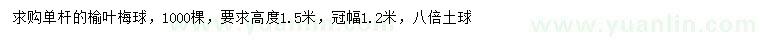 求購(gòu)高度1.5米榆葉梅球