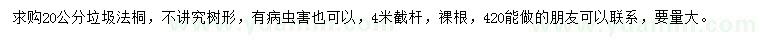 求購20公分垃圾法桐