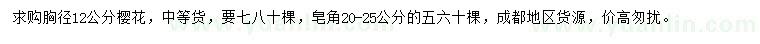 求購胸徑12公分櫻花、20-25公分皂角