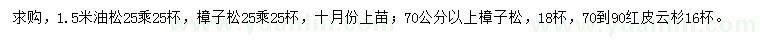 求購(gòu)油松、樟子松、紅皮云杉