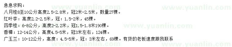 求購八月桂、紅葉李、四季桂等