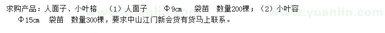 求購9公分人面子、15公分小葉榕 