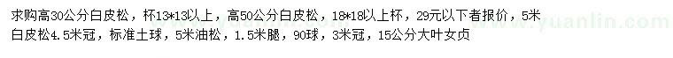 求購(gòu)白皮松、油松、大葉女貞