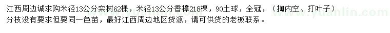 求購(gòu)米徑13公分欒樹、香樟