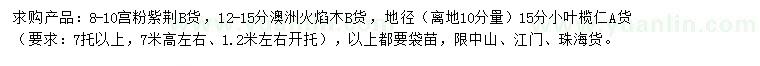 求購(gòu)宮粉紫荊、澳洲火焰木、小葉欖仁