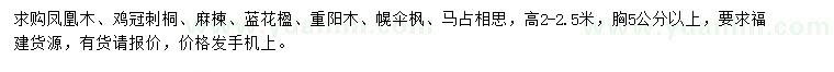 求購鳳凰木、雞冠刺桐、麻楝等