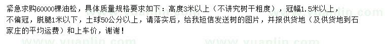 求購高3米以上油松