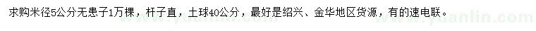 求購米徑5公分無(wú)患子