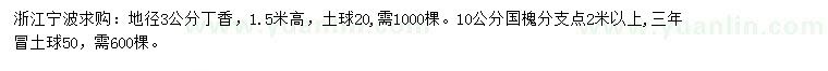 求購地徑3公分丁香、10公分國槐