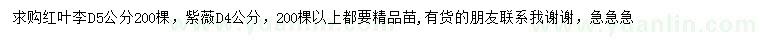 求購(gòu)地徑5公分紅葉李、地徑4公分公分紫薇