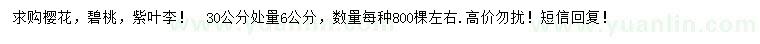 求購櫻花、碧桃、紫葉李