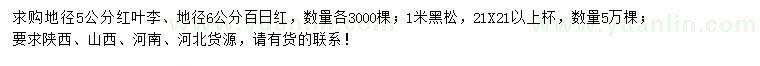 求購紅葉李、百日紅、黑松