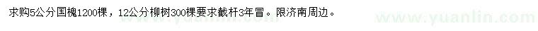 求購5公分國槐、12公分柳樹