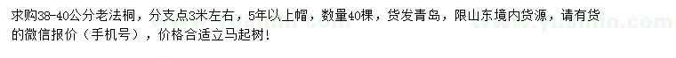 求購38-40公分老法桐