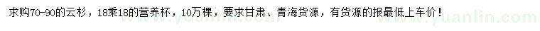 求購70-90公分云杉